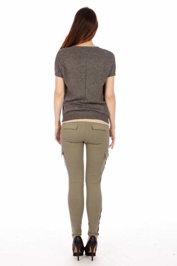 Grey V-Neck Pocket Top