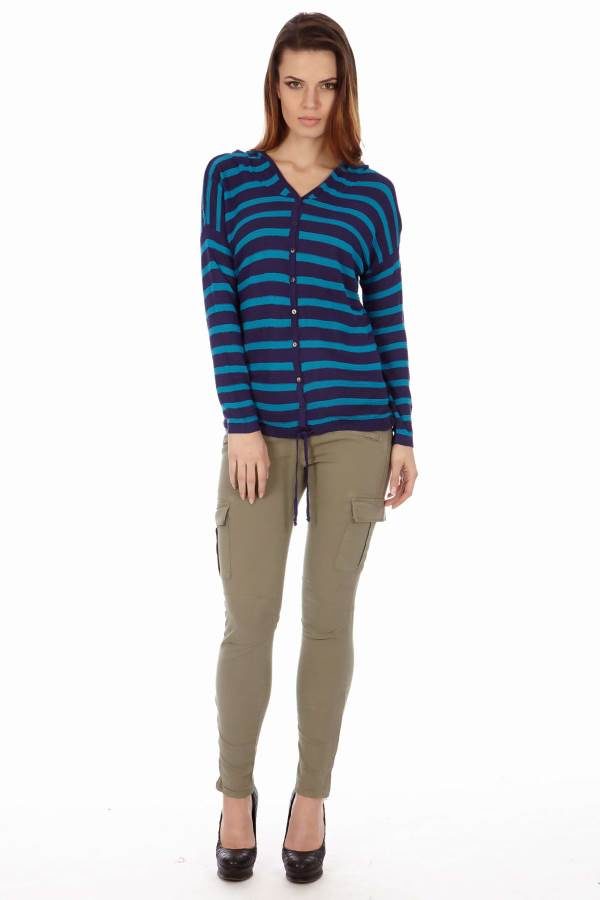 Black & Royal Stripe Hoodie Cardigan