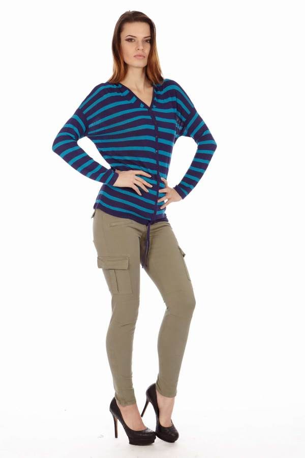Black & Royal Stripe Hoodie Cardigan