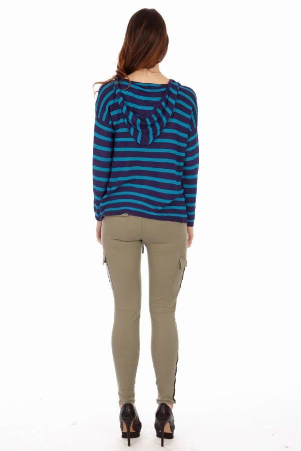 Black & Royal Stripe Hoodie Cardigan