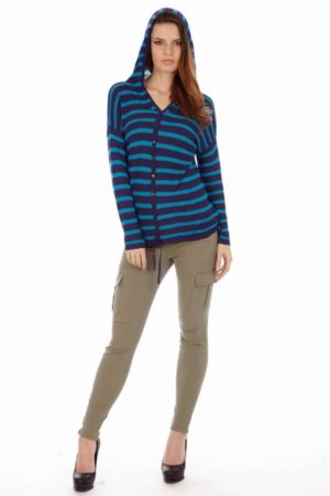 Black & Royal Stripe Hoodie Cardigan