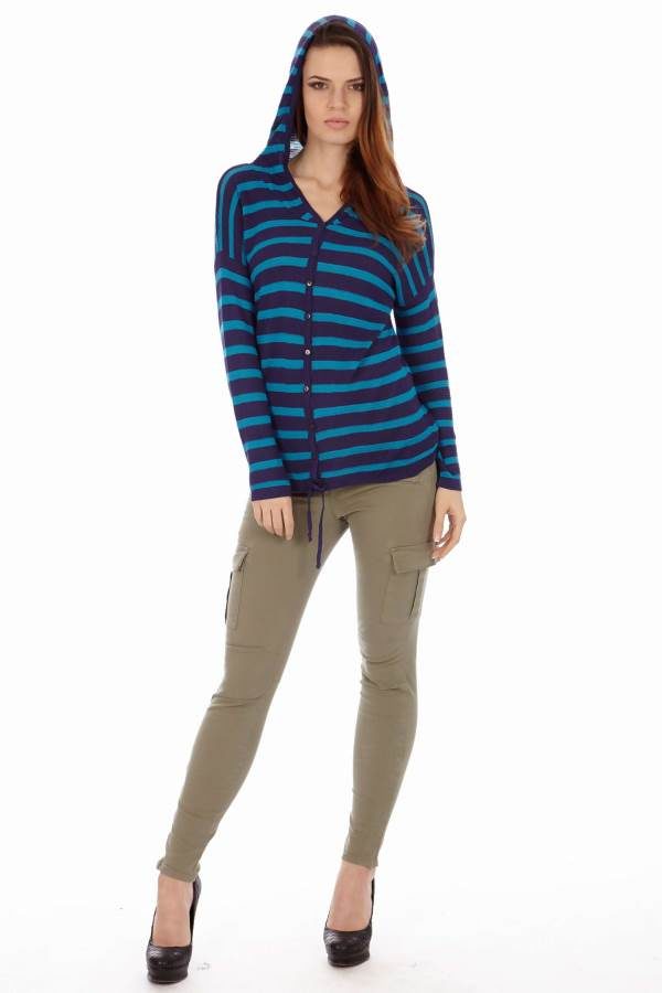 Black & Royal Stripe Hoodie Cardigan