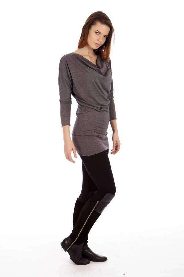 Dark Grey Cowl Neck Dress