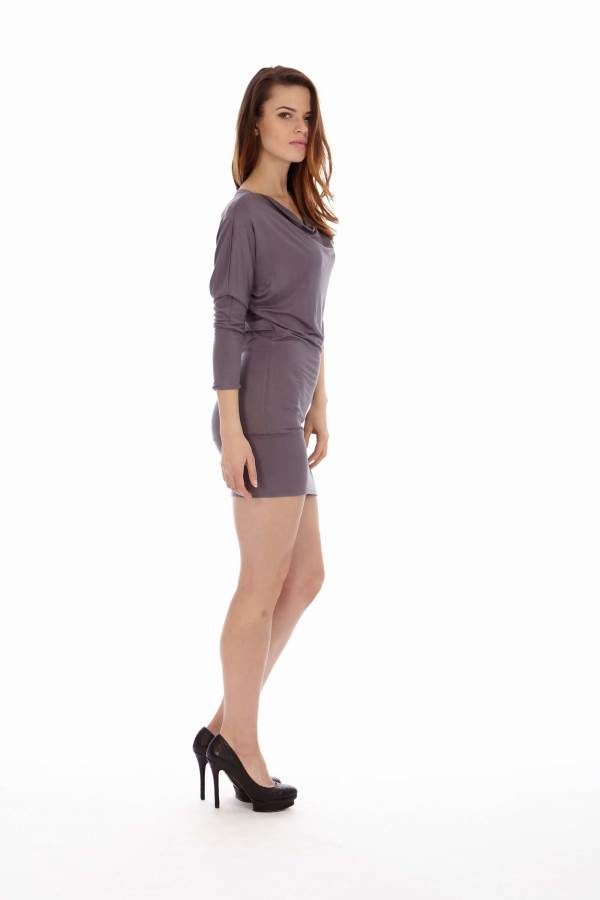 Solid Grey Cowl Neck Dress