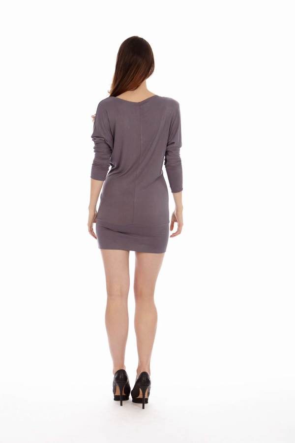 Solid Grey Cowl Neck Dress