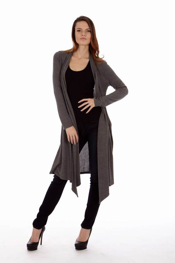 Dark Grey Drape Cardigan