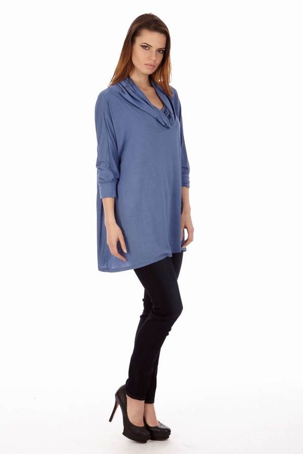 Denim Colored Long Sleeve Tunic