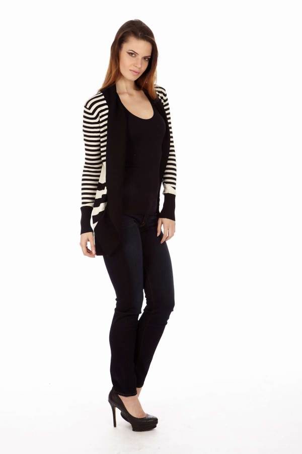 Black Stripe Pocket Cardigan