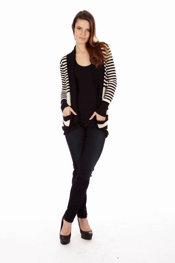 Black Stripe Pocket Cardigan
