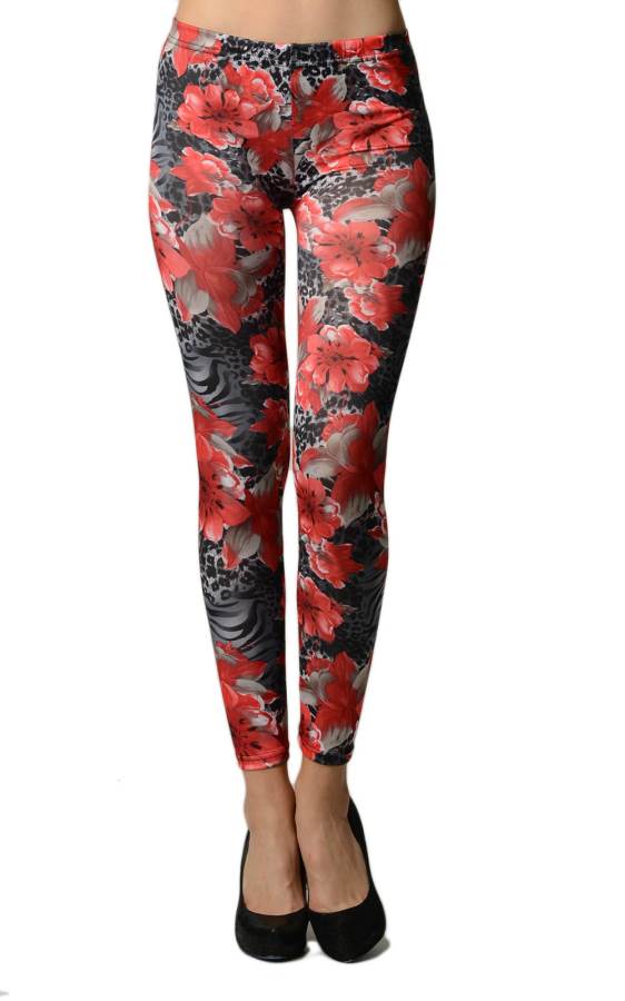 Red Lotus and Leopard Footless Leggings - Fashion Outlet NYC