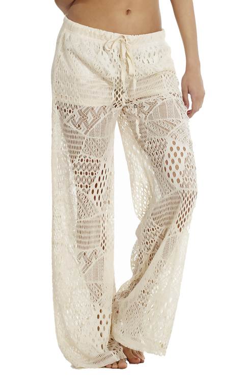 Cream Wide Leg Crochet Beach Pants - Fashion Outlet NYC