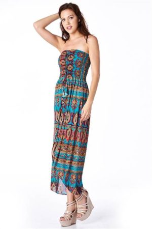 Bohemian Print Strapless Dress