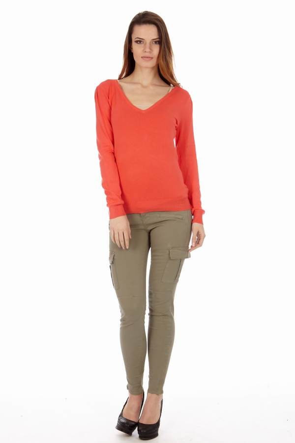 Women's Cotton Long Sleeve V-Neck Sweater