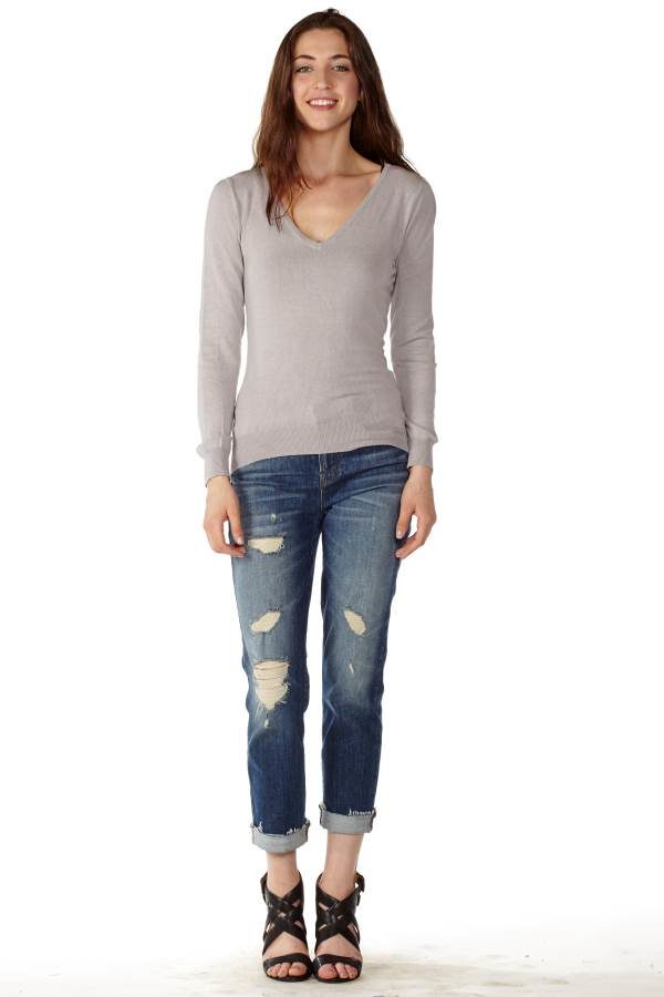 Women's Cotton Long Sleeve V-Neck Sweater
