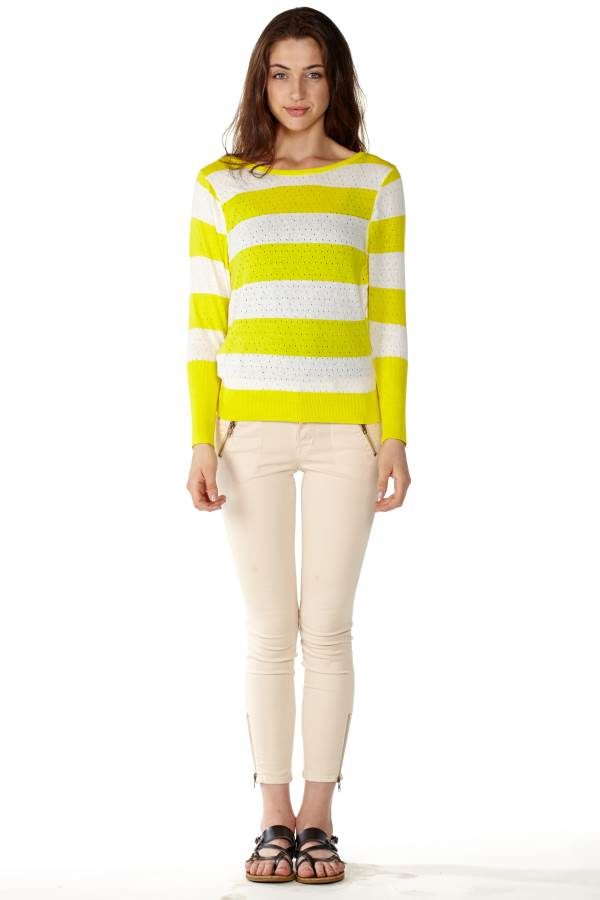 Yellow Stripe Pointelle Sweater