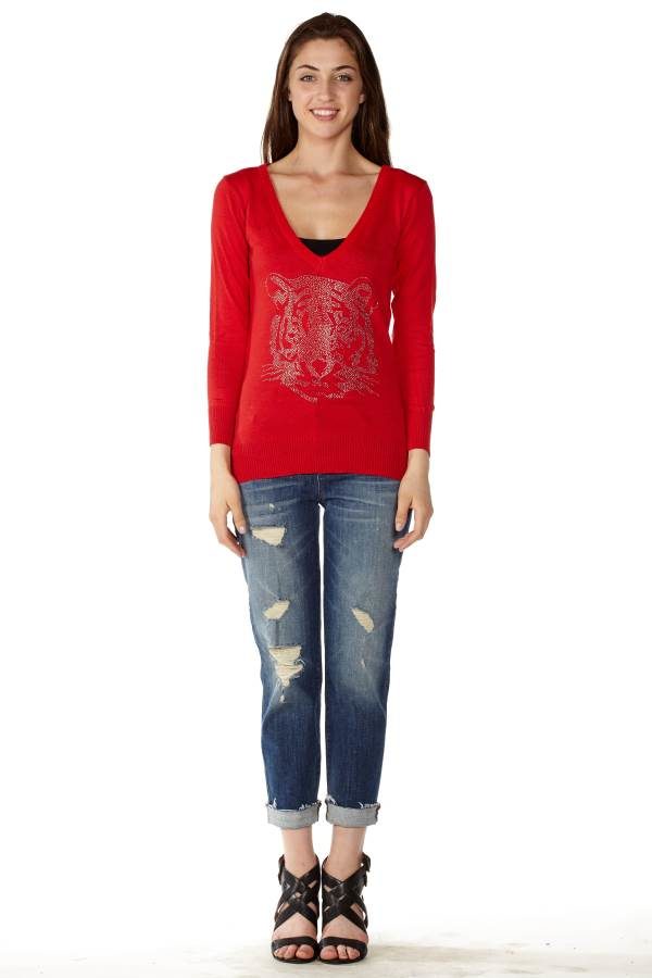 Red V-Neck Sweater
