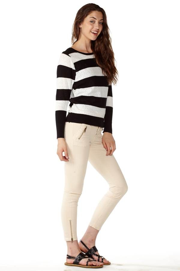 Stripe Knit Pointelle Sweater