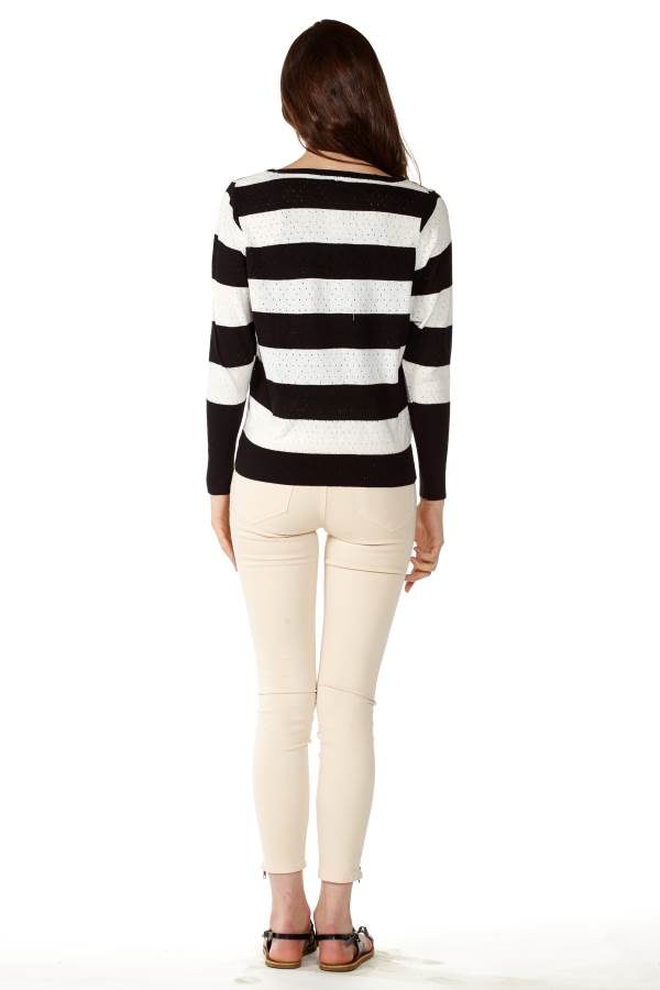 Stripe Knit Pointelle Sweater