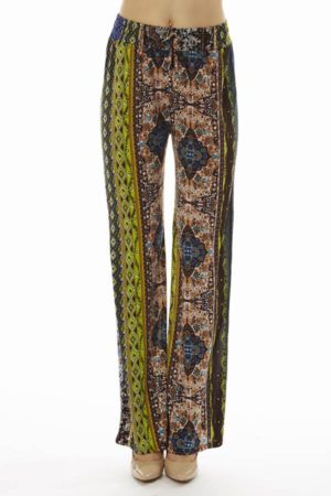 Tan Tribal Print Boho Palazzo Pants