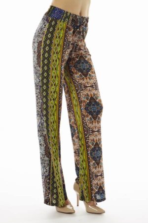 Tan Tribal Print Boho Palazzo Pants