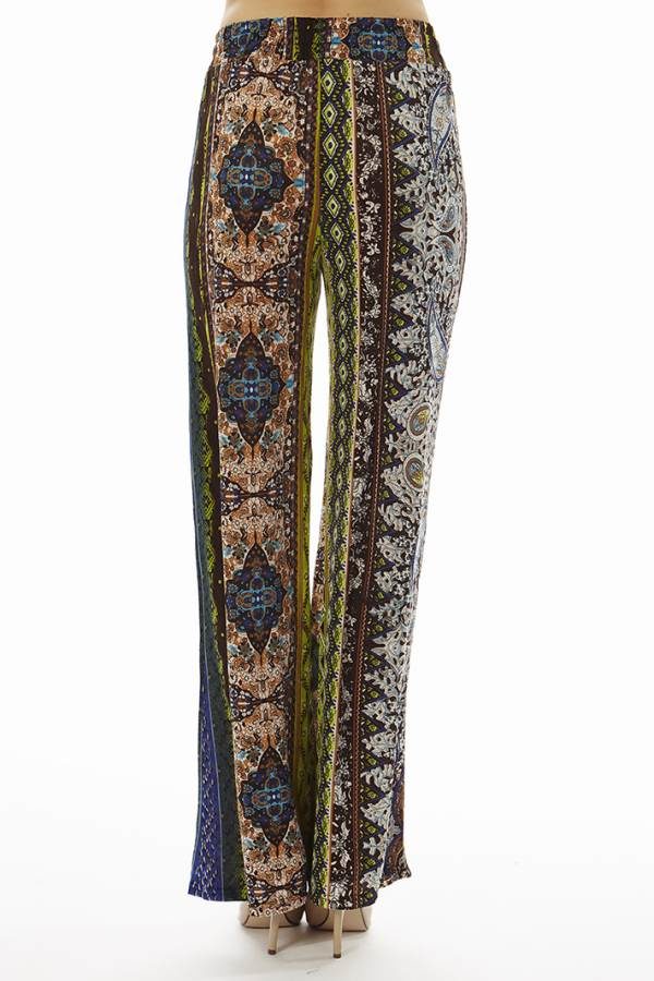 Tan Tribal Print Boho Palazzo Pants