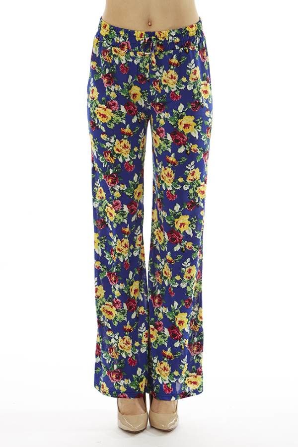 Blue Floral Wide Leg Palazzo Bottoms