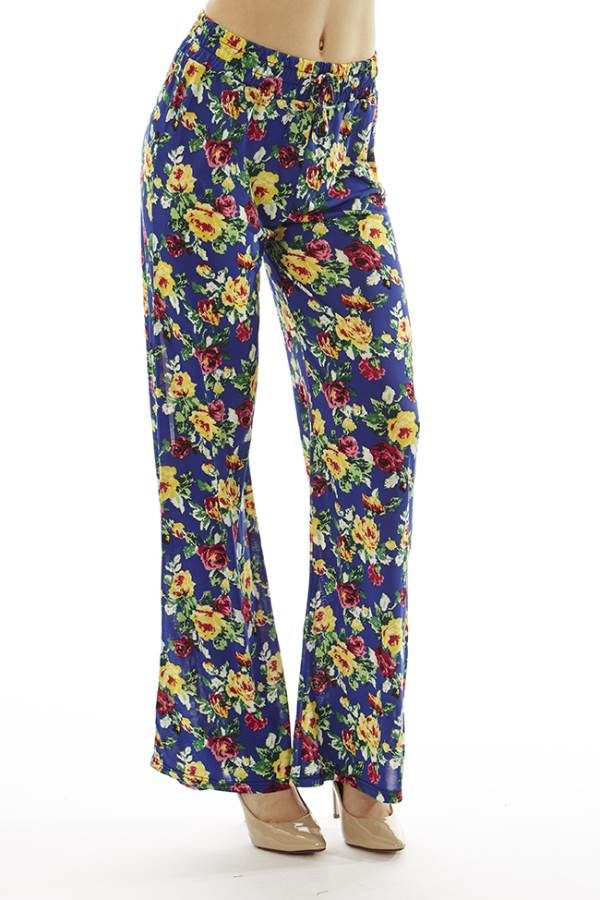 Blue Floral Wide Leg Palazzo Bottoms