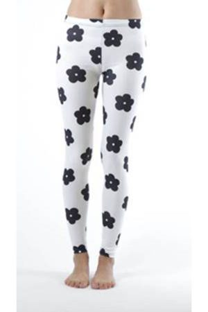 Wholesale Black Flower All Over White Ankle Leggings (Assorted Bundle S-M-L)