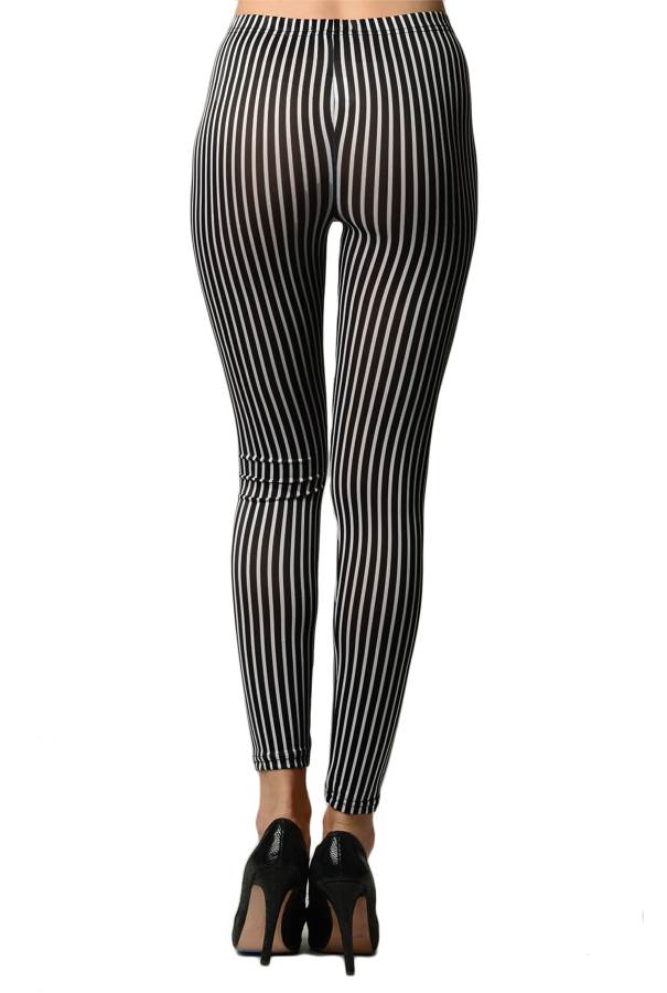 Music Legs Vertical Striped Leggings - Black/White 