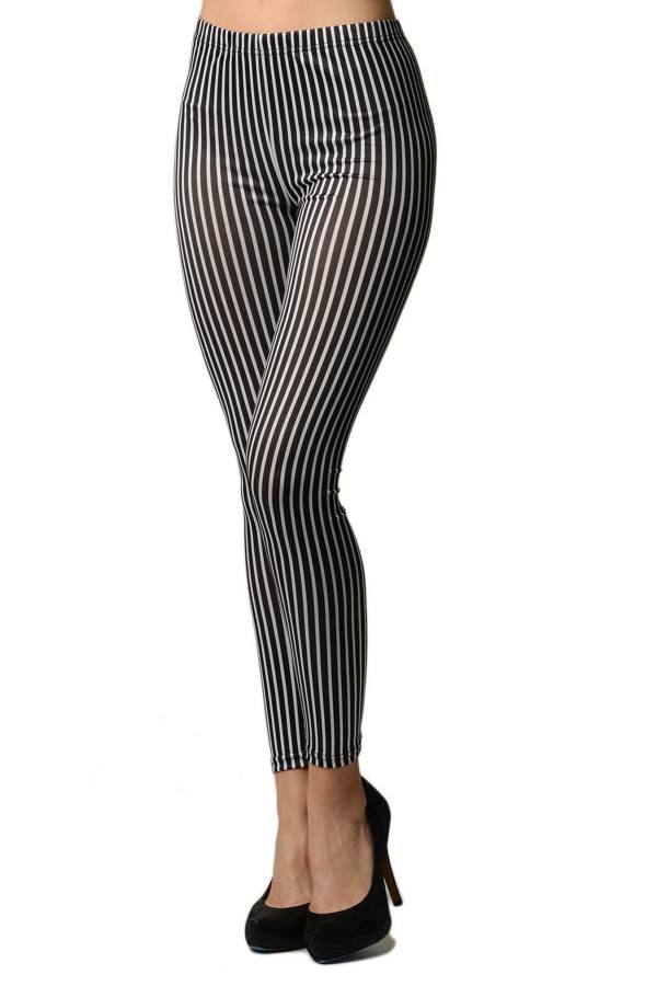 Black & White Vertical Striped Ankle Leggings - Fashion Outlet NYC