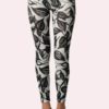 Bold Leaf Print Black Microfiber Leggings