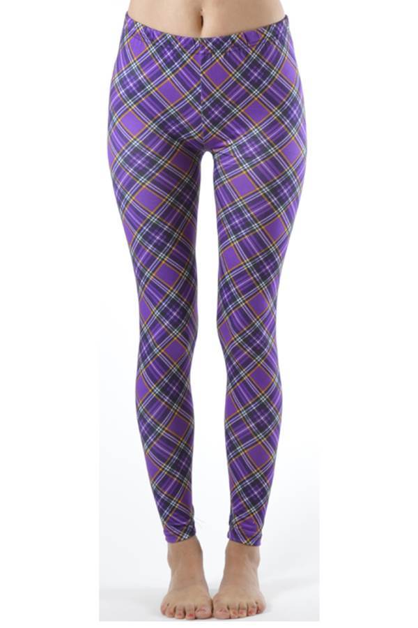 Footless Violet Patch Plaid Leggings - Fashion Outlet NYC