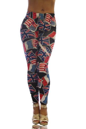 Red, White & Blue Flags Ankle Length Leggings Wholesale (Assorted Bundle S-M-L)