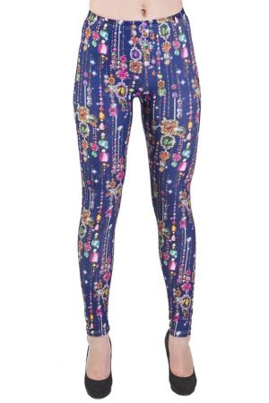 Wholesale Blue Dripping Jewels Print Leggings (Assorted Bundle S-M-L)