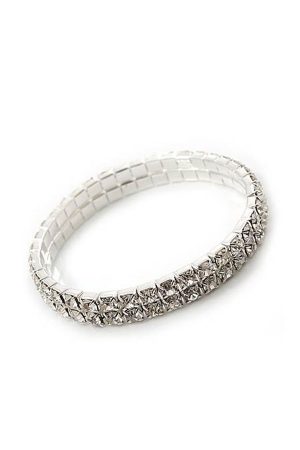 Swarovski Elements Double-Row Stretch Bracelet-Silver