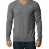 Charcoal Grey Melange Cotton V-Neck Slim-Fit Sweater