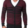 Men's Slim Fit Red Striped V Neck Black Cardigan