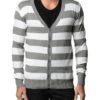 Grey/White Horizontal Striped Cardigan