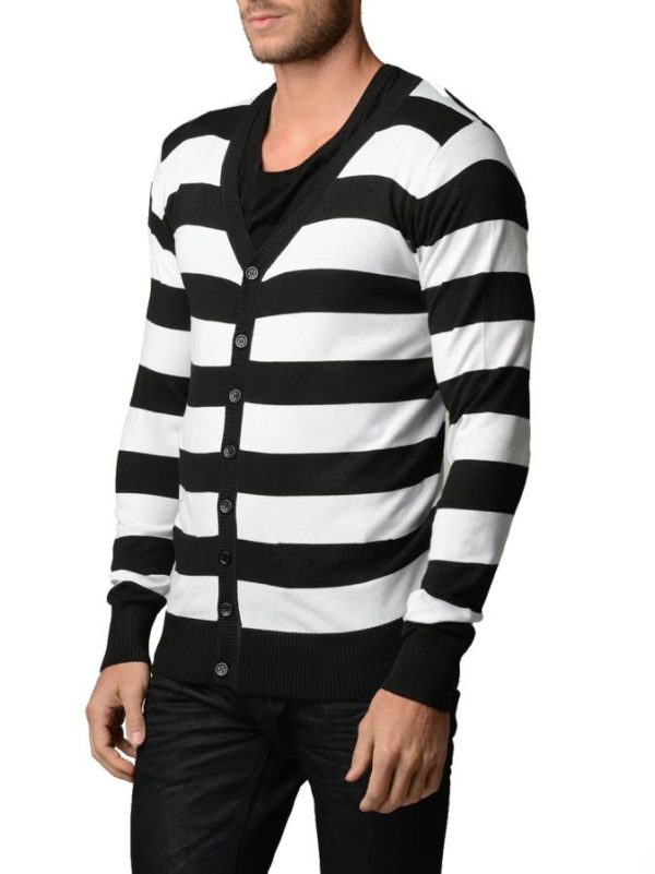 Black And White Horizontal Striped Cardigan