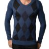 Men's V Neck Indigo Argyle Sweater