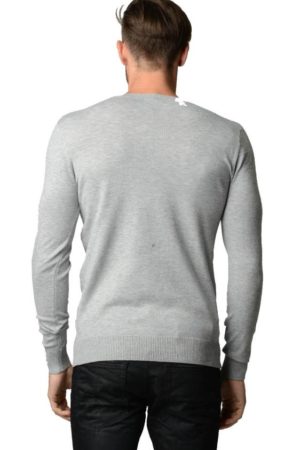 Men's V Neck L.Grey Melange Argyle Sweater