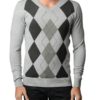 Men's V Neck L.Grey Melange Argyle Sweater