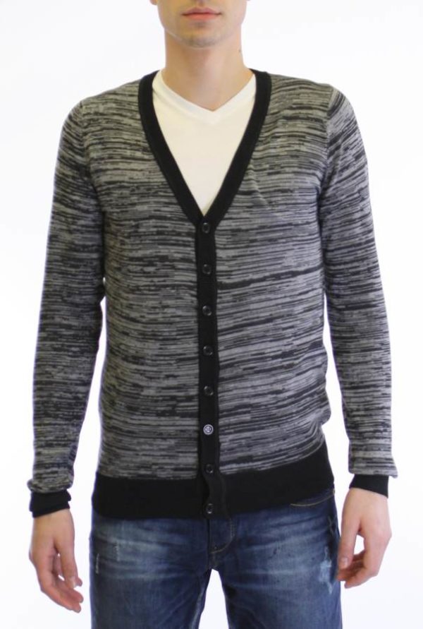 Coal Black Melange V Neck Cardigan