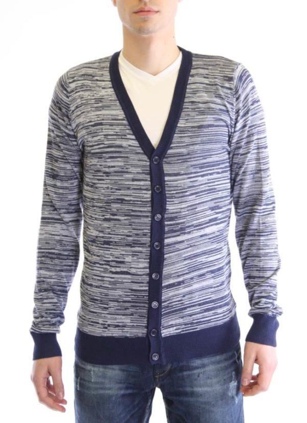 Navy And Cream Melange V Neck Cardigan