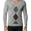Men's L.Grey Melange And Charcoal Argyle Sweater