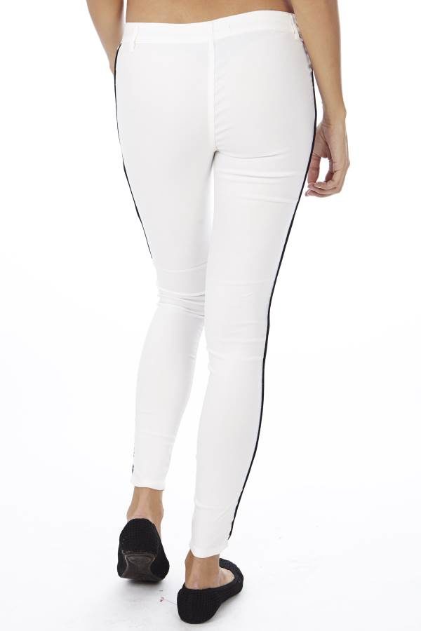 Slim Fit Side Stripe White Jegging