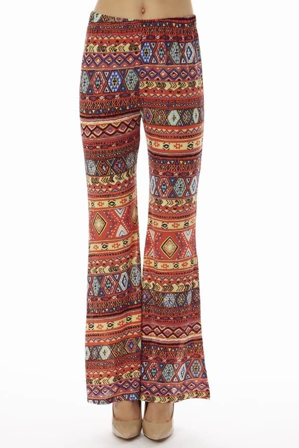 Coral Tribal Wide Leg Pants