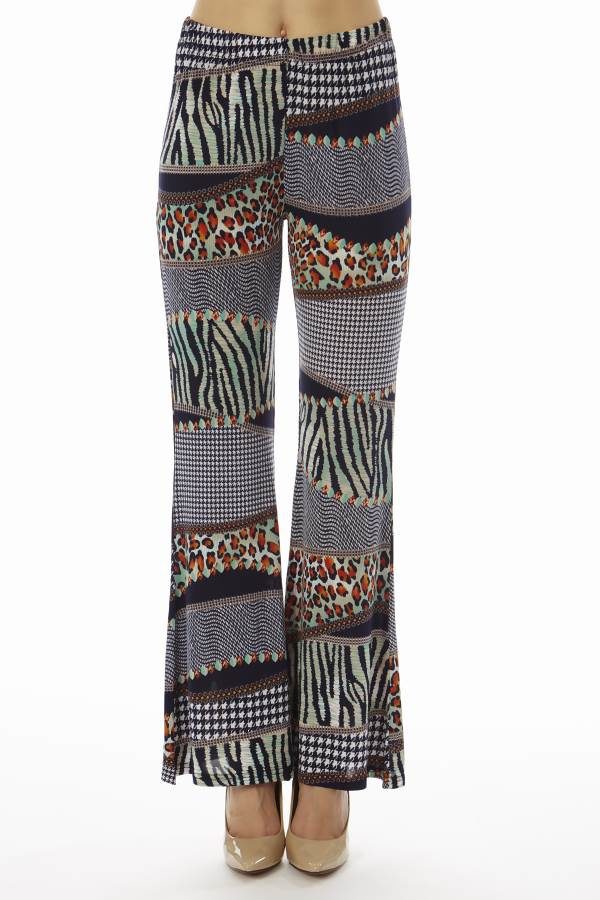 Navy Patched Animal Prints Wide Leg Palazzo Pants