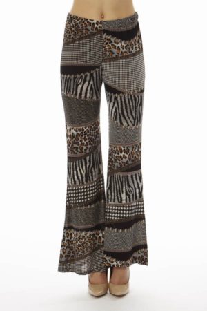 Black Patched Animal Prints Wide Leg Palazzo Pants