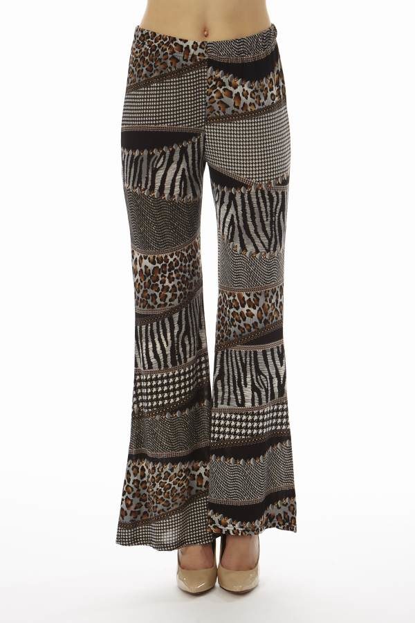 Black Patched Animal Prints Wide Leg Palazzo Pants